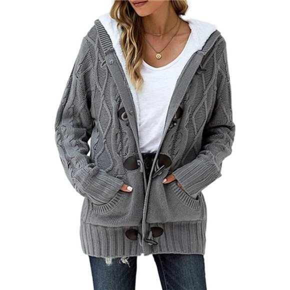 Sweaters | Hooded Cardigans Button Up Cable Knit Sweater